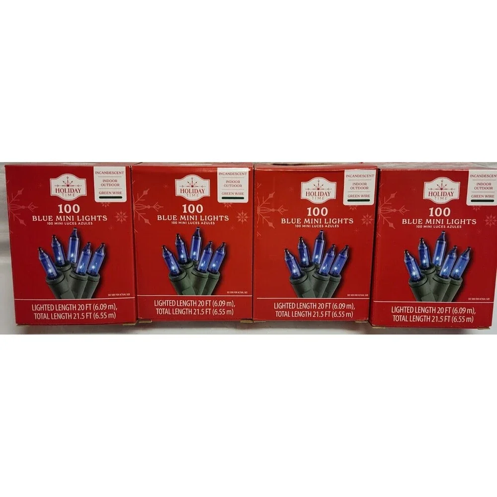 4 Box Holiday Time 100ct Mini Blue String Light 20ft Green Cord Christmas Easter
